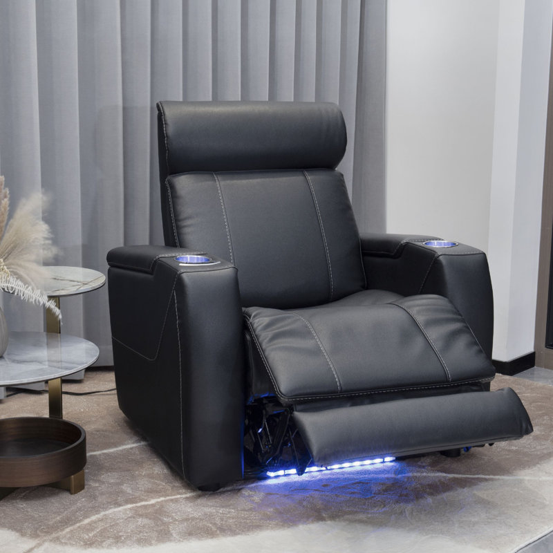 Siège de cinéma inclinable électrique en similicuir de 37 po de largeur avec porte-gobelet, Similicuir noir