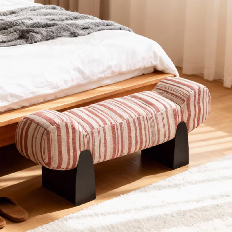 Banc rembourré rouge en bois massif, Rouge