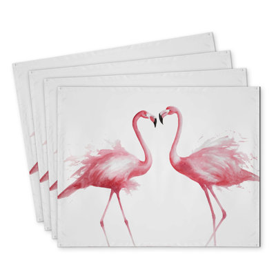 Two Pink Flamingo Watercolor Polyester Andaluss Set of 4