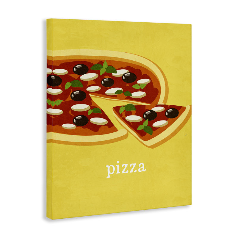 Délicieuse pizza sur toile jaune, design par Kim Allen, H 20 po x l 16 po