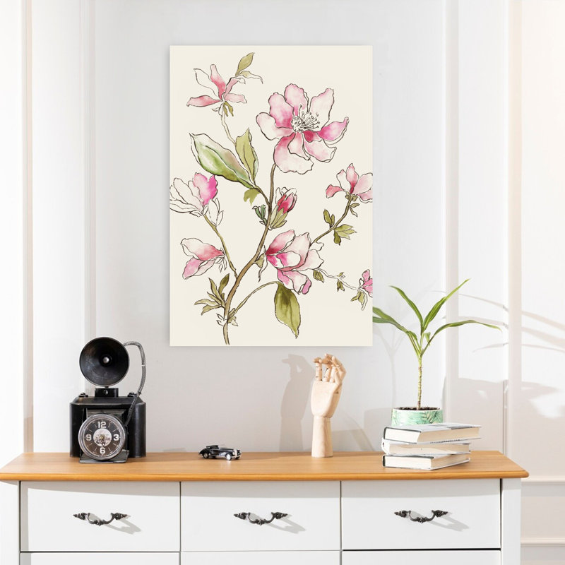 «Pink Garden Whispers II», délicat art floral rétro et naturel, H 24 po x l 16 po