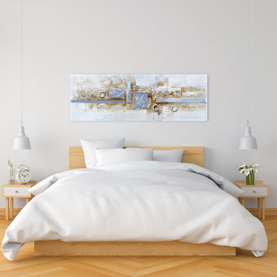 Toile abstraite avec cercles et carrés abstraits | Décoration de chambre à coucher industrielle