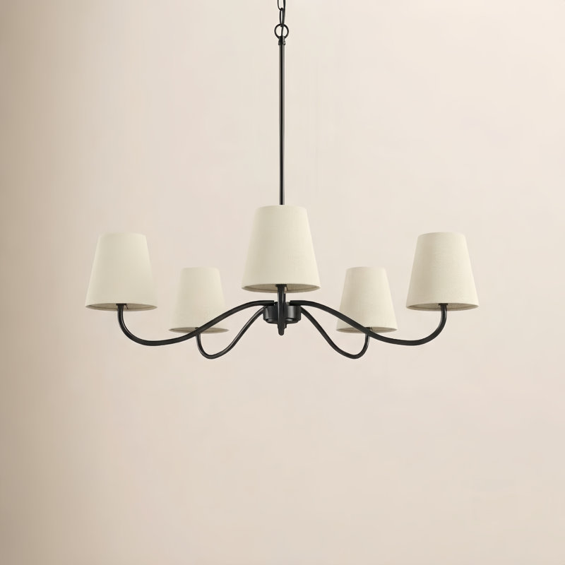 Wrought Iron 5-Light Chandelier, Beige, Noir mat