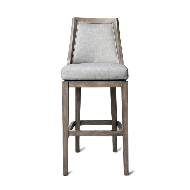 Vienna 31" Ash Grey Upholstered Swivel Bar Stool with Reclaimed Oak Frame