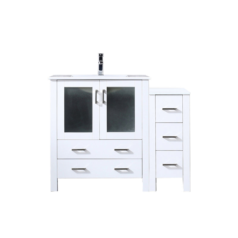 Meuble-lavabo blanc l 42 po x P 18,25 po, armoire latérale, comptoir et robinet en céramique, fermeture en douceur, comptoir avec résistance accrue aux rayures et aux taches