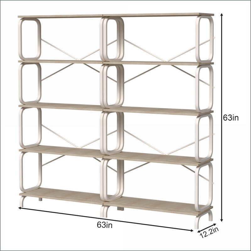 Bibliothèque à 5 niveaux blanc industriel rétro | Panneau de fibres à densité moyenne et fer | Salon de bureau à domicile | Anti-basculement | Blanc neige | Bois aggloméré + fer | Industriel
