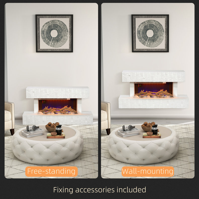 32" Electric Fireplace Heater with Mantel, Remote Control, White
