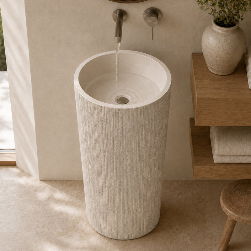 Lavabo de salle de bain piédestal rond à surface solide de 34 po Chloe