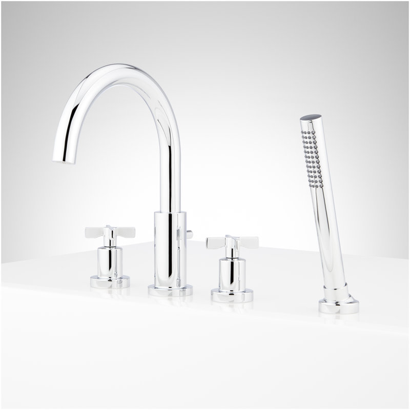 Vassor 4-Hole Roman Tub Faucet and Hand Shower with Rough-In Valve - Chrome, Chrome