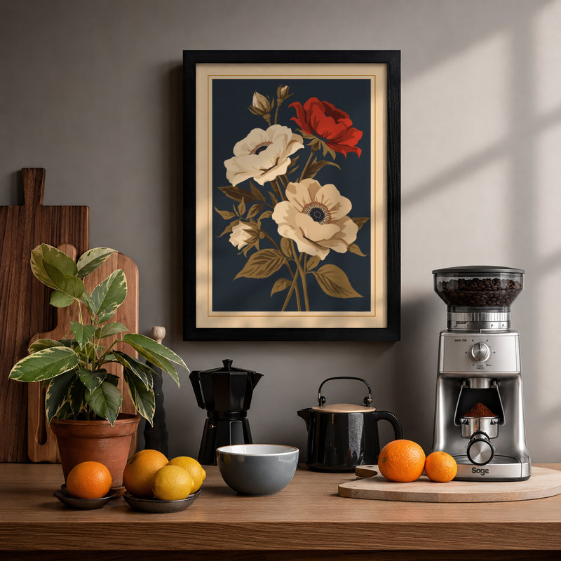 Florals Botanical - Framed Print, Black, A4 - 29.7 x 21.0 cm