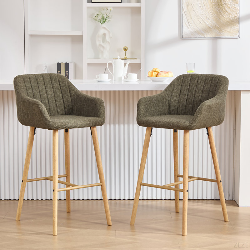 Ensemble de 2 tabourets de bar modernes avec îlot de cuisine avec dossier, accoudoirs, repose-pieds et pieds en bois massif