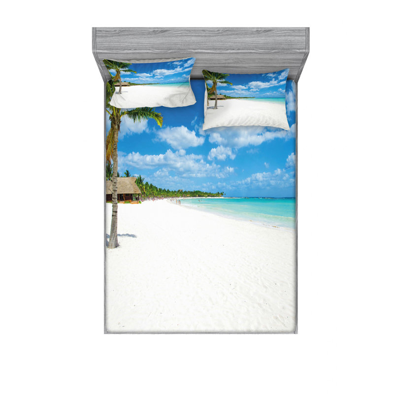 Ensemble de draps Tropical Exotic Seashore, Ensemble de drap pour grand lit avec drap-housse
