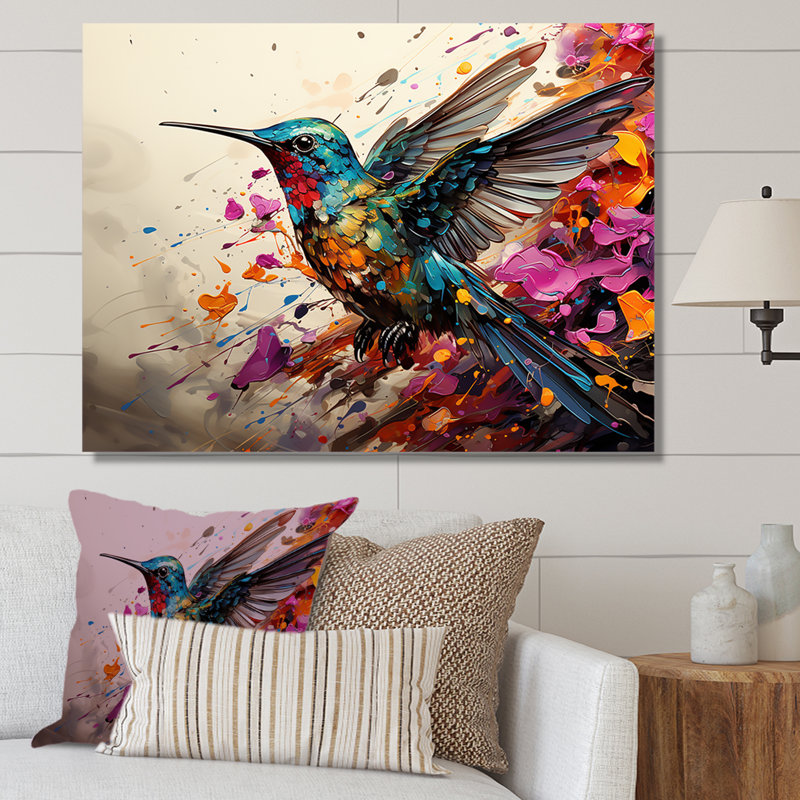 Colibri coloré, battement d'aile, merveille 3 - Art mural colibri, Toile tendue, H 30 po x l 40 po x P 1,5 po