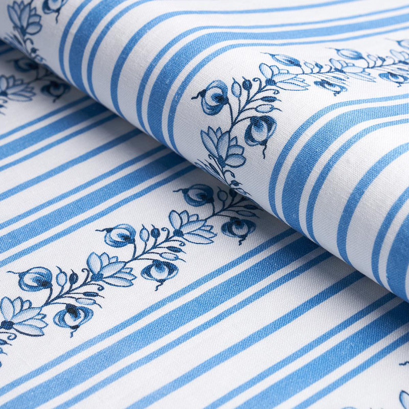Tissu à rayures Schumacher x Marie-Anne Oudejans, Bleuet