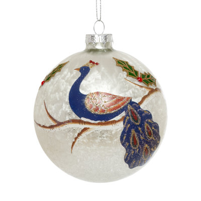 Peacock On Branch Ornament - 4 Inches Set Of 6