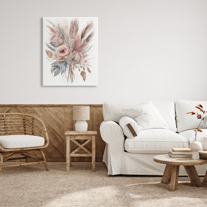 Doux paquet de roses roses sur toile, H 40 po x l 30 po x P 1,5 po