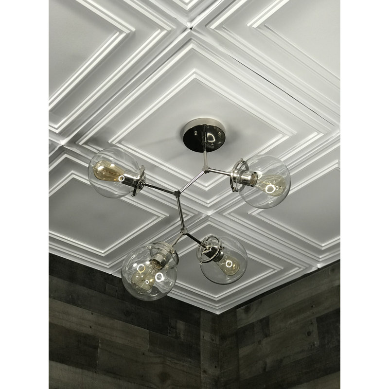 Lustre linéaire moderne 4 lumières spoutnik Marelle, Nickel poli