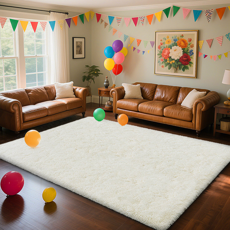 Cream White Area Rug For Living Room,Christmas Decorative Carpet with 4 Stickers,Soft Shaggy Furry Plush Carpet For Bedroom,Upgrade Non Slip Rug,Red Room Decor,Gift For Halloween,Christmas,Thanksgiving,Graduation Season