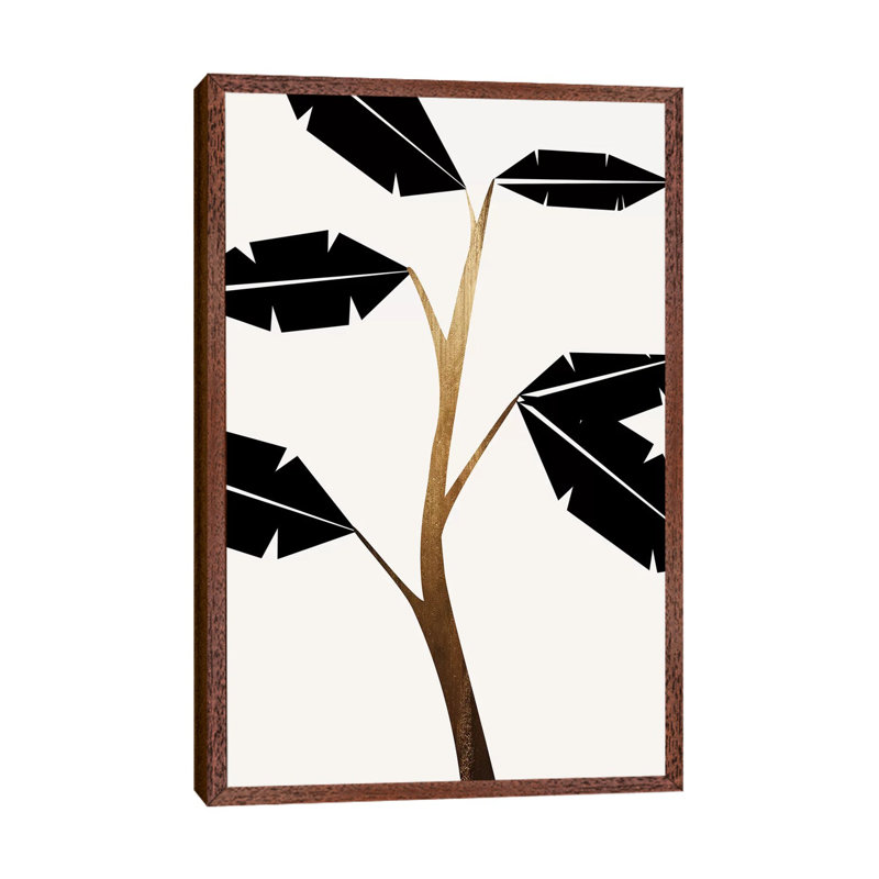 Banana Tree - Black by Kubistika - Painting on Canvas, Classic Brown Wood Floater Framed, 101.6cm H x 66.04cm W x 3.81cm D