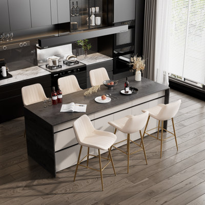 Set of Bar Stools, Velvet Upholstered Fabric Counter Stool With Solid Metal Frame and Velvet Low Back Armless