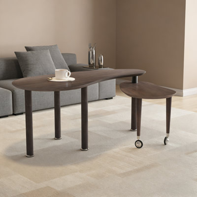 Table basse rotative à grain de bois noyer à 360 ° - plateau en placage de chêne avec peinture pu imperméable et résistante à l’usure, table de cocktail robuste pour le salon et la chambre à coucher