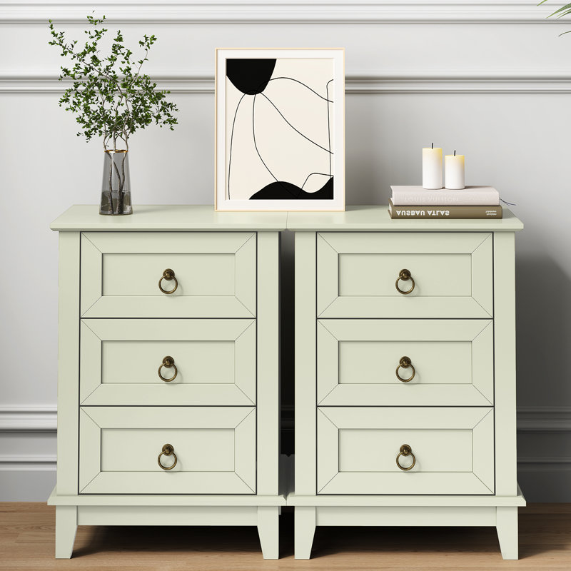 Modern 3-Drawer Wooden Nightstand,Set Of 2, Light Green