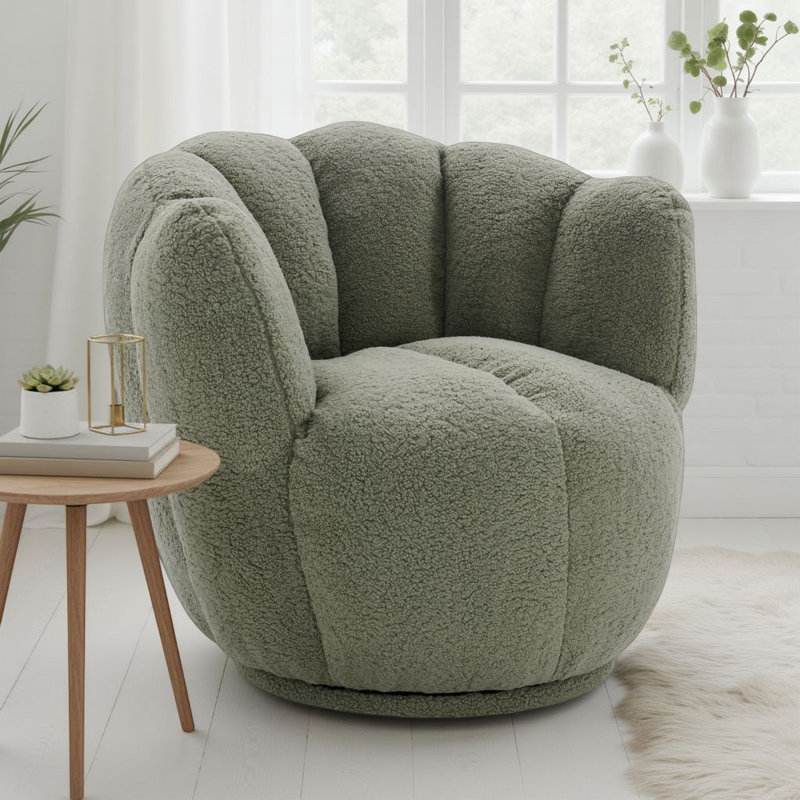 Alivya Upholstered Swivel Barrel Chair, Green