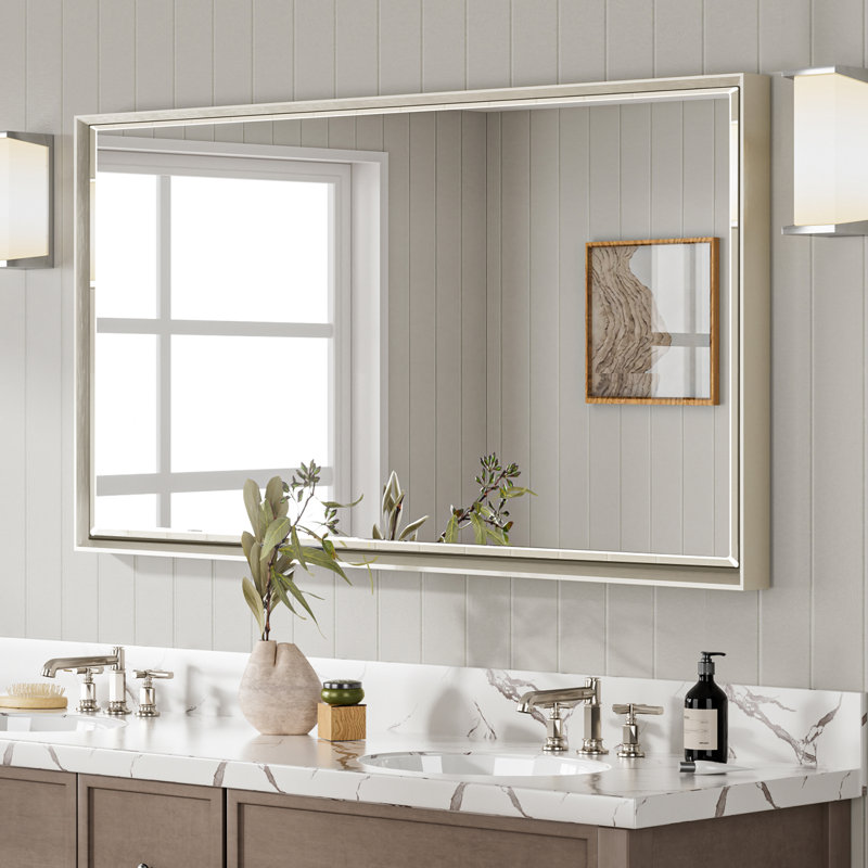 Miroir de salle de bain mural Lohoski, 24 po x 48 po, Nickel brossé