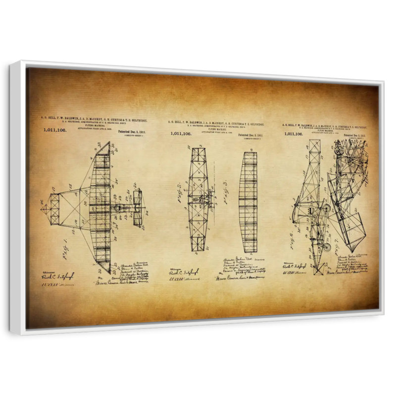 Plan d'avion rétro, Cadre flottant blanc, 43 po x 29 po