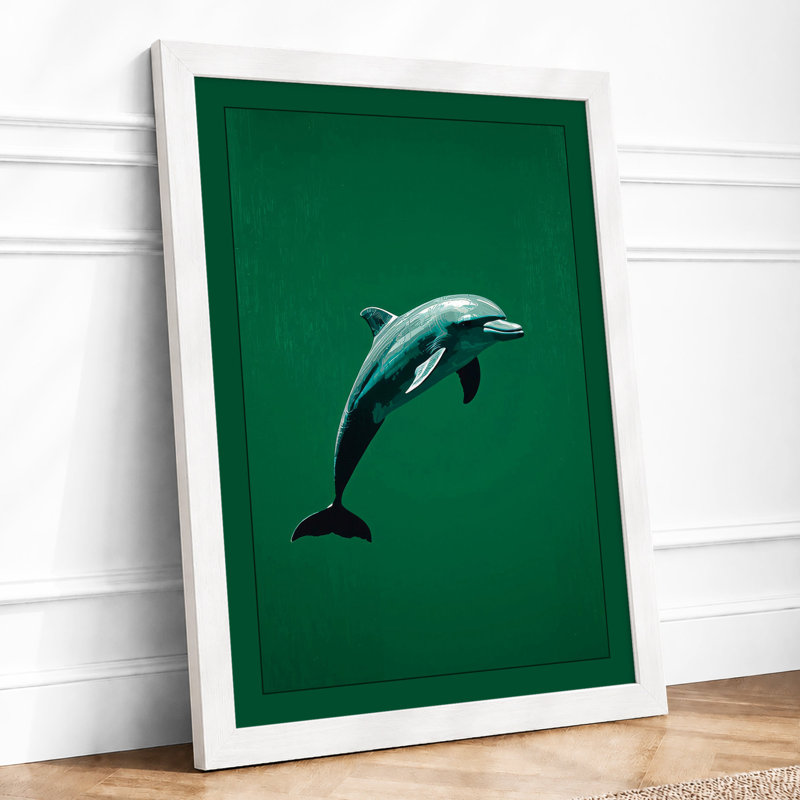 Leaping Dolphin Coastal - Framed Print, A4 - 29.7 x 21.0 cm, White