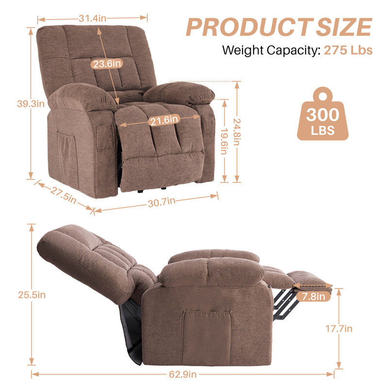 Recliner Chair With Vibrating Massage And Heating, Home Theater Seating With Lumbar Support, Adjustable Electric Power Lift Chairs With Remote Control For Living Room