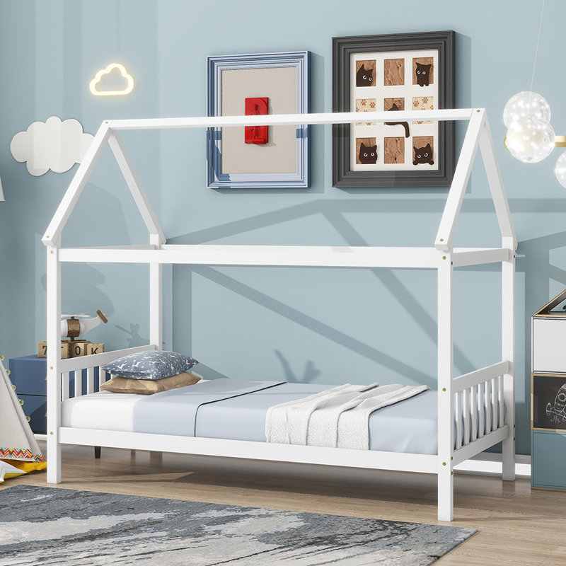 Lit maison avec tête et pied de lit, Blanc