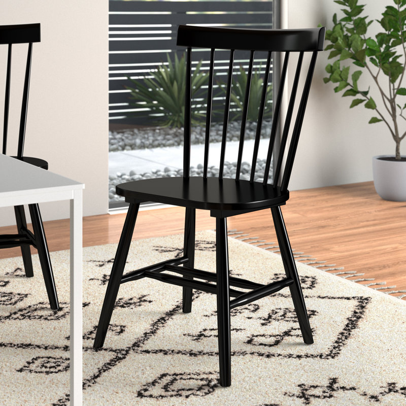 Chaise de salle à manger à dossier en lattes de bois massif Aulii, Noir