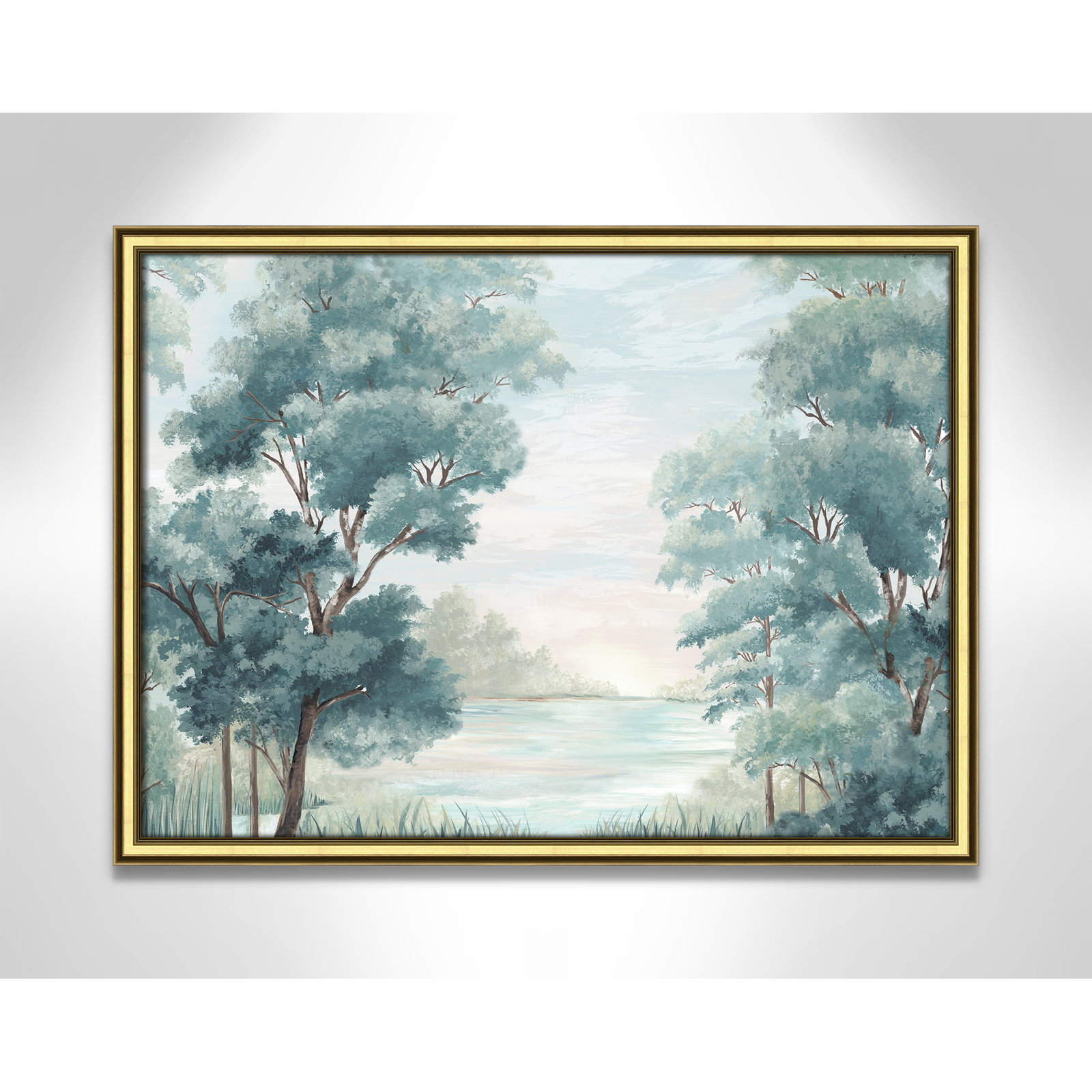 LeeRoy "Calm Forest River" Painting, 18.25" H x 24.25" W x 0.87" D, Gold Framed