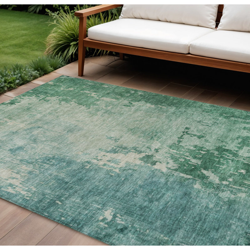 Tapis intérieur lavable abstrait 10 'X 14' Emerald