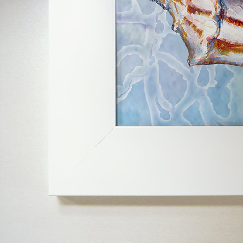 «Shell Medley III», reproduction de peinture acrylique, H 37,5 po x l 37,5 po x P 1 po, Cadre blanc