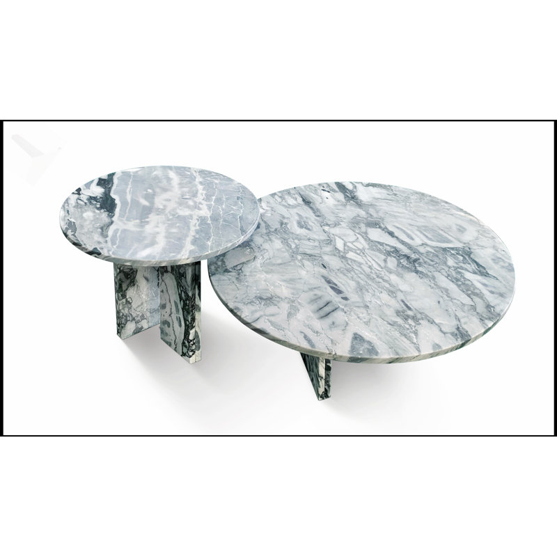 Ensemble de tables basses luxueuses en marbre, petites et grandes tables pour l'élégance du salon, Blue/Grey