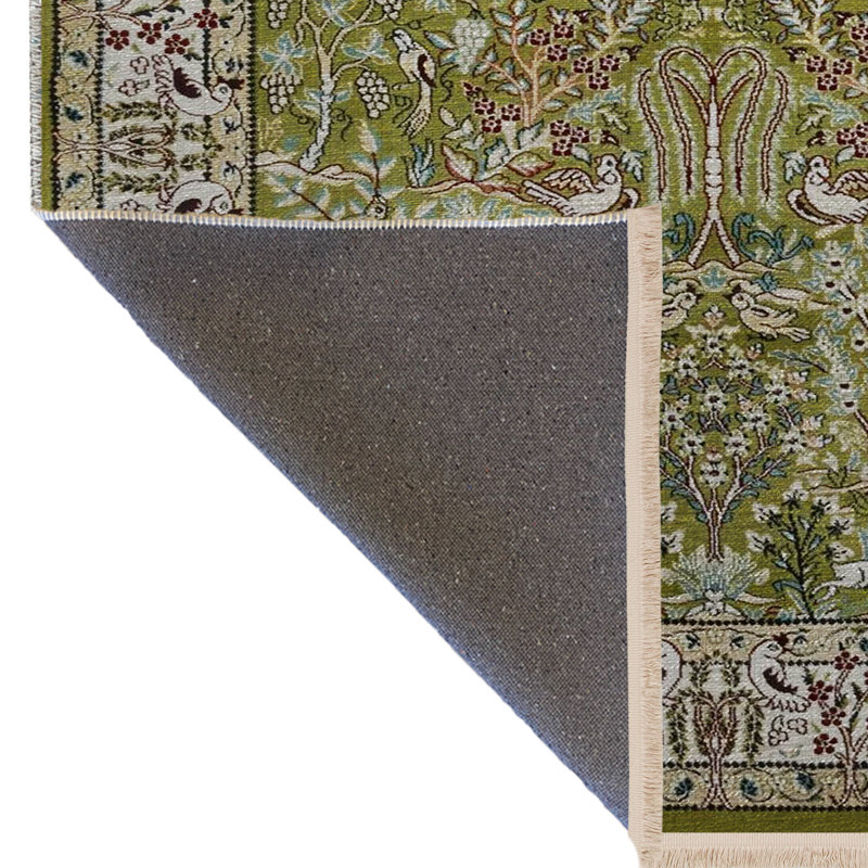 Tapis vert / beige à motif floral, Tapis de couloir 3 pi 3,37 po x 9 pi 10,11 po