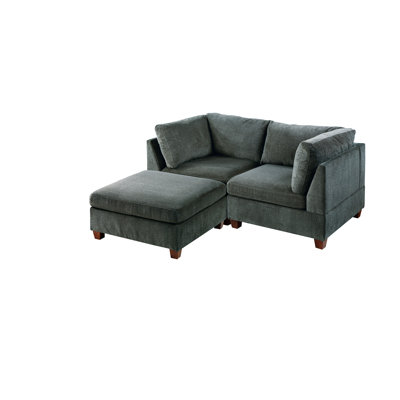 Gris modulaire 3 pièces: assise en tissu de chenille moderne avec fabrication en bois attrayante