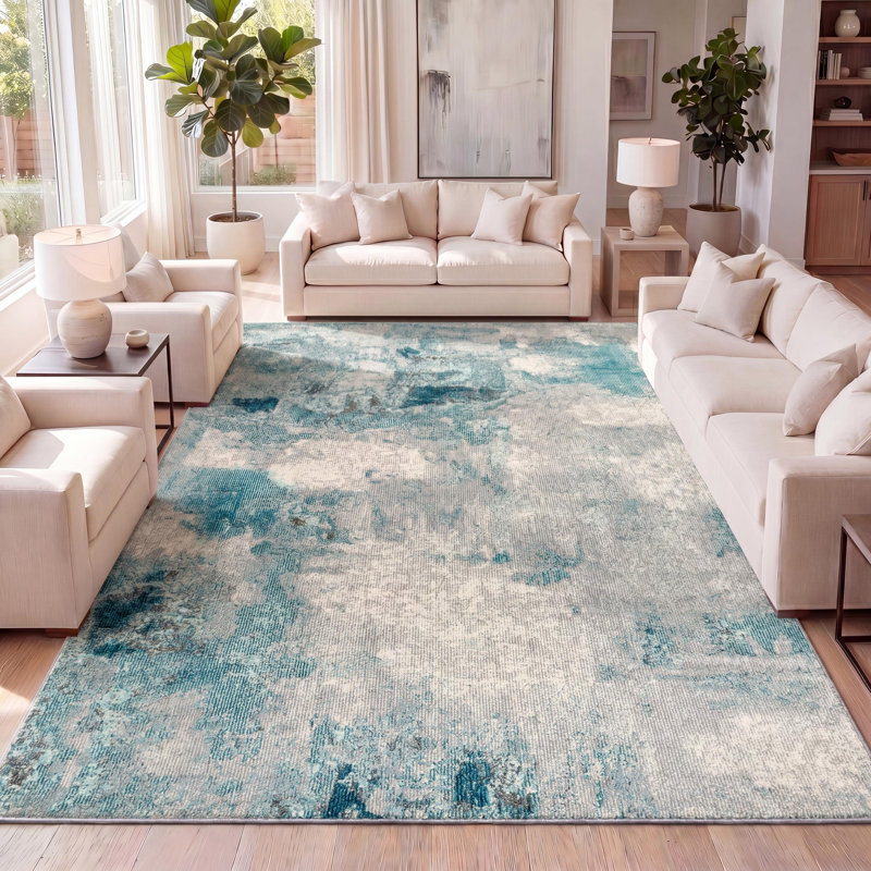 Tapis crème / bleu Lasley, Rectangle 8 pi 8 po x 12 pi