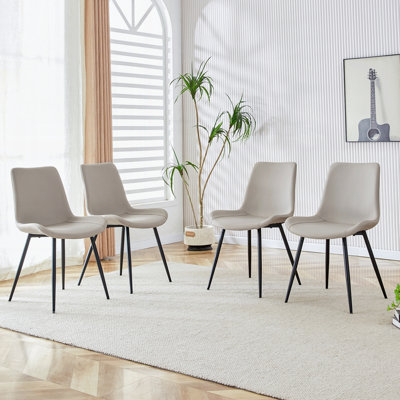 Artificial leather backrest cushion dining chair metal legs curved widened cushion design for more comfort suitable for restaurants kitchens bedrooms offices (Set of 4)