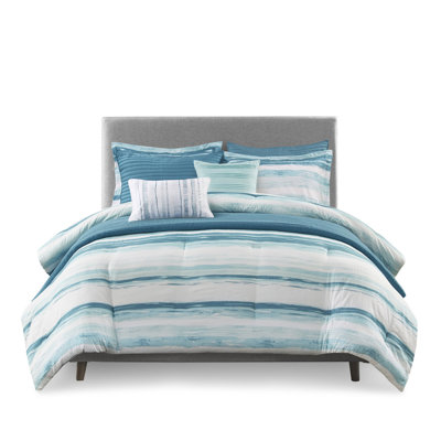 King/ King Seersucker Bedding - Filling 1 Comforter, 2 Shams, Quilt Comforter Watercolor Print Decorative Pillow