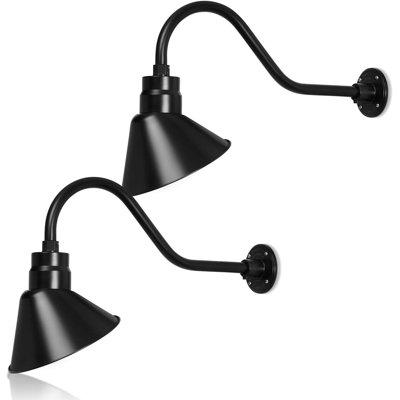 10 po Enseigne lumineuse à col de cygne et abat-jour à angle noir satiné de 24 po Long bras d'extension - Applique murale de style campagnard, style antique - Homologué UL - Ampoule DEL A19 9W 900lm (blanc froid 5000K) - paquet de 2