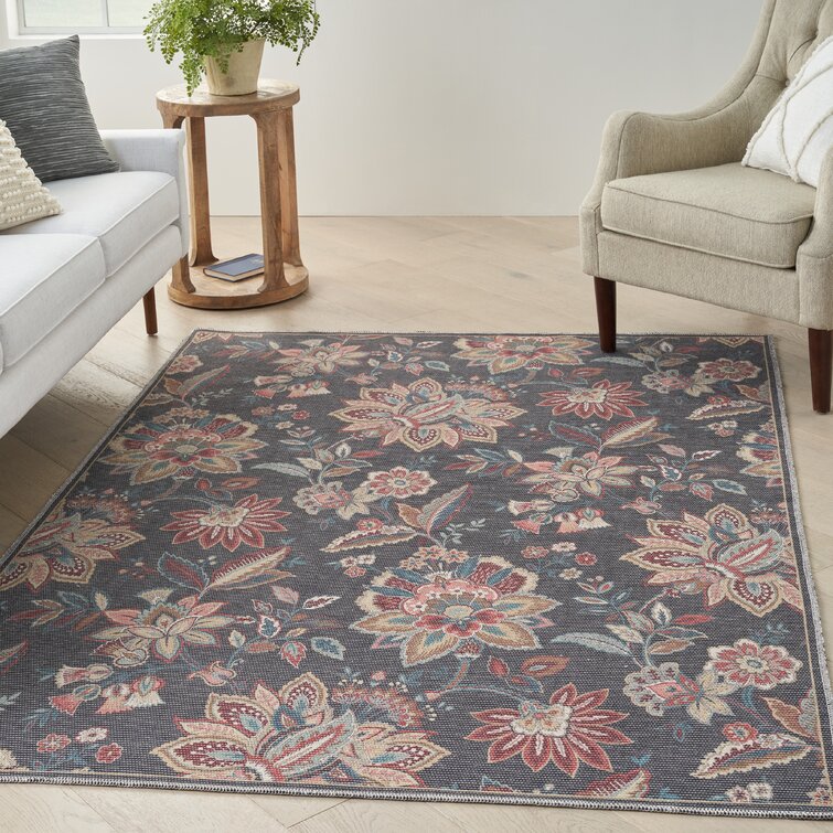 Freya Gray Modern Washable Area Rug, 5x7, Sold by at Home