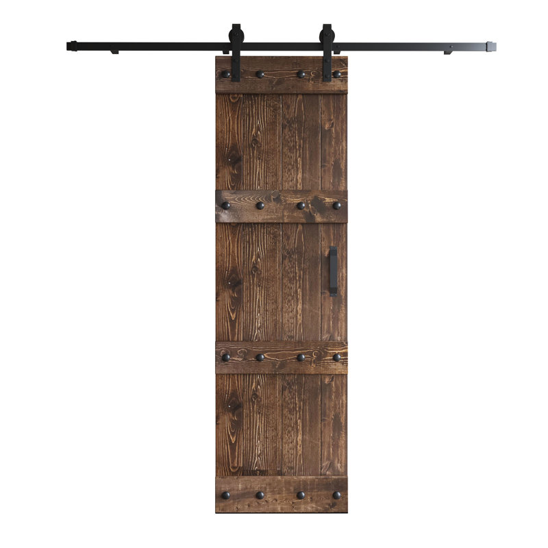 Porte de grange à panneaux en bois avec ensemble de quincaillerie d'installation, Café Kona, 24 po x 84 po