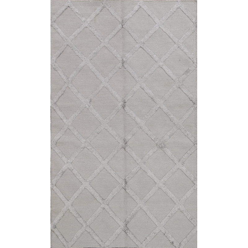 Tapis décoratif Kilim gris fait à la main géométrique