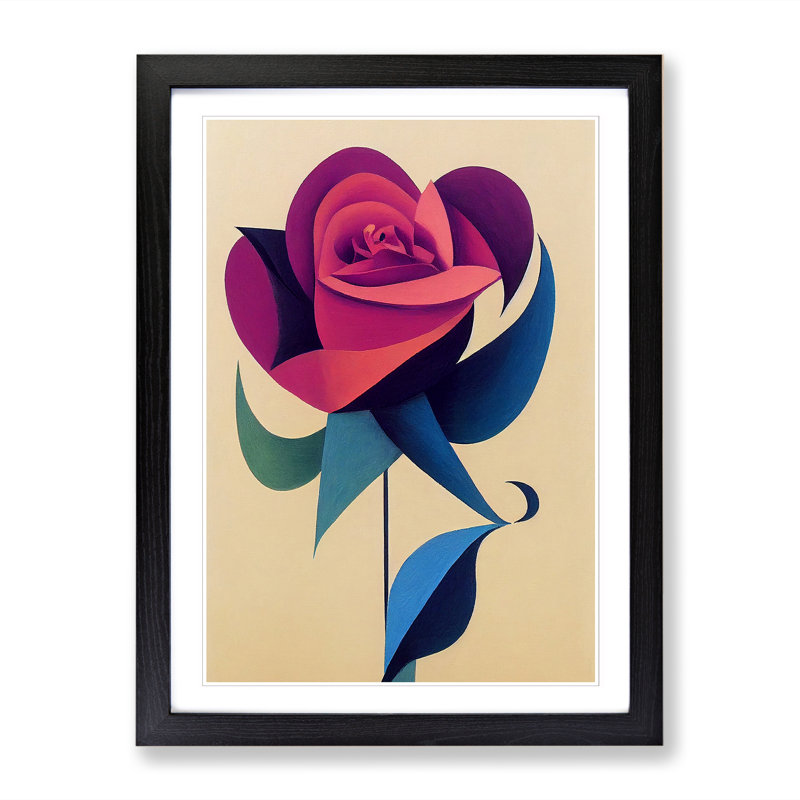 Kimballton Rose Flower Abstract Vol.1 - Picture Frame Print, Black, 64cm H x 46cm W x 2cm D