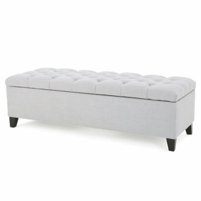 Button - Tufted and Diamond - Stitched Storage Ottoman, Light Gray