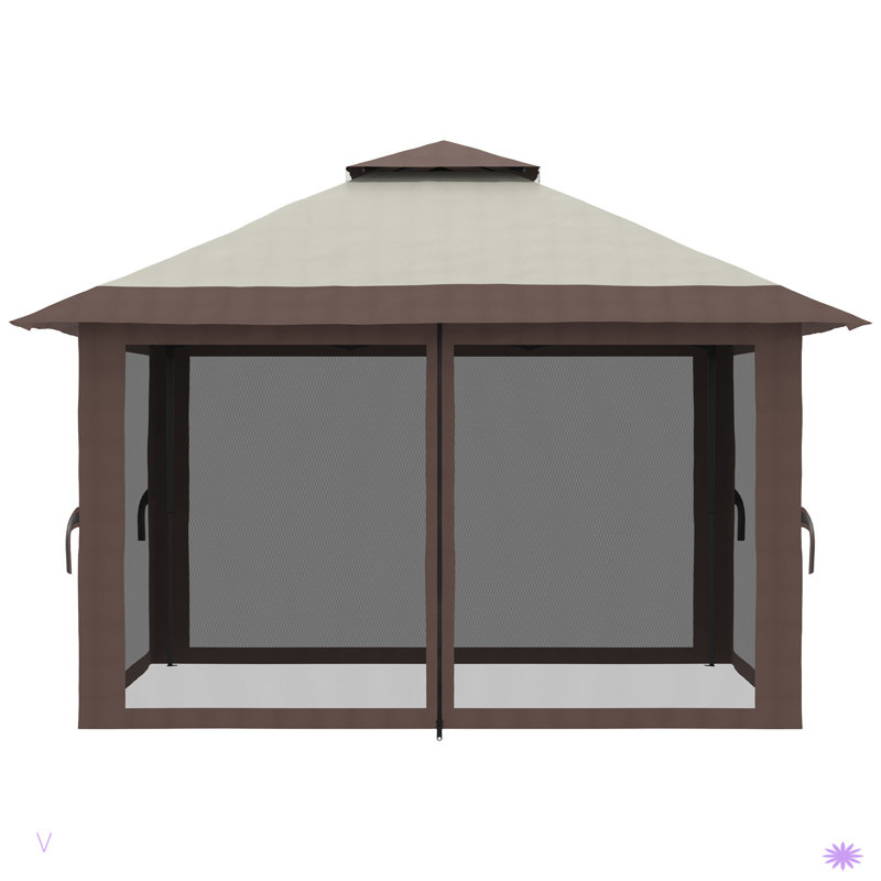Pop Up Gazebo With Netting, Instant Canopy Tent Shelter With 2-Tier Roof,  Wheeled Carry Bag, Water/Sand Bags For Outdoor, Garden, Parties