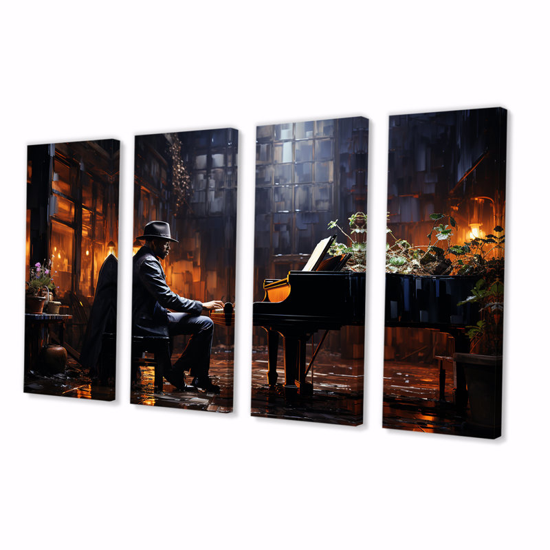 Floral Piano Jazz Room Elegance III - Ensemble de 4 pièces d'art mural, H 28 po x l 48 po